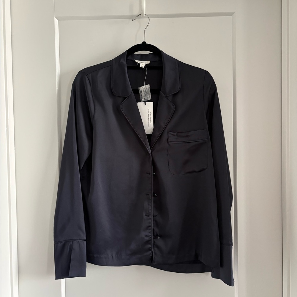 Silky Button-Up Top in Deep Navy